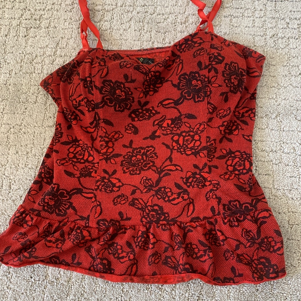 Red y2k floral tank adjustable straps